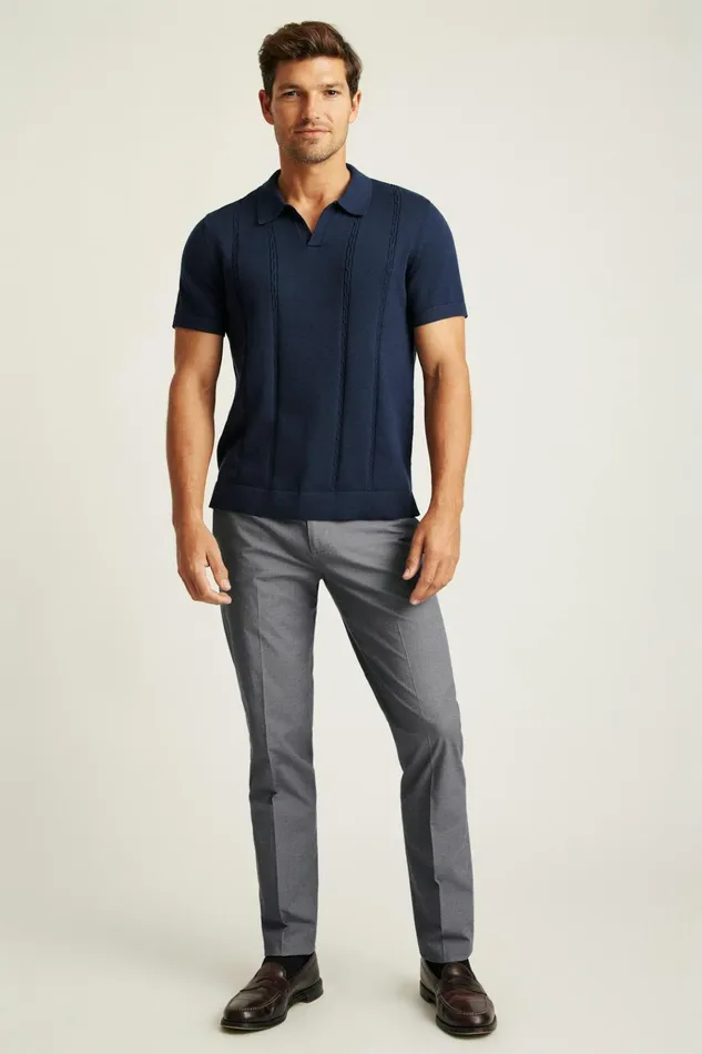 Men Seasonal Sweaters Bonobos Hudson Sweater Polo Navy Cotton Cable