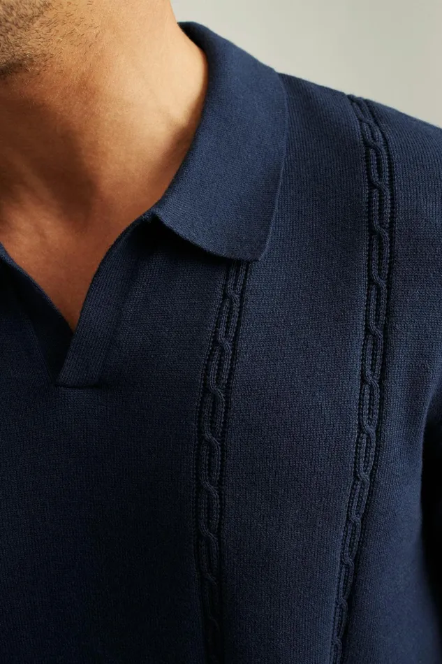 Men Seasonal Sweaters Bonobos Hudson Sweater Polo Navy Cotton Cable
