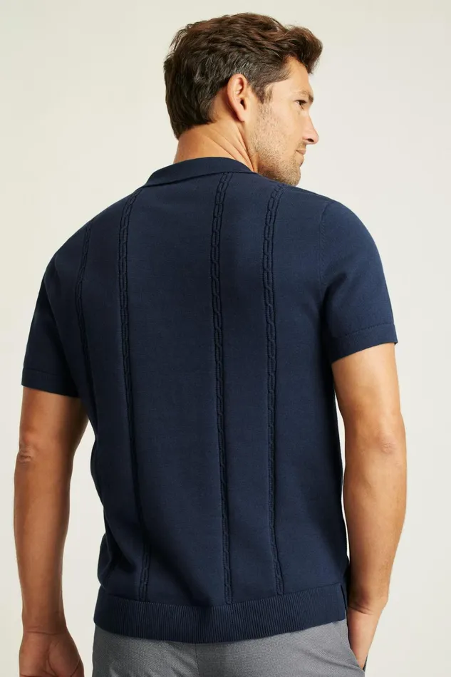 Men Seasonal Sweaters Bonobos Hudson Sweater Polo Navy Cotton Cable