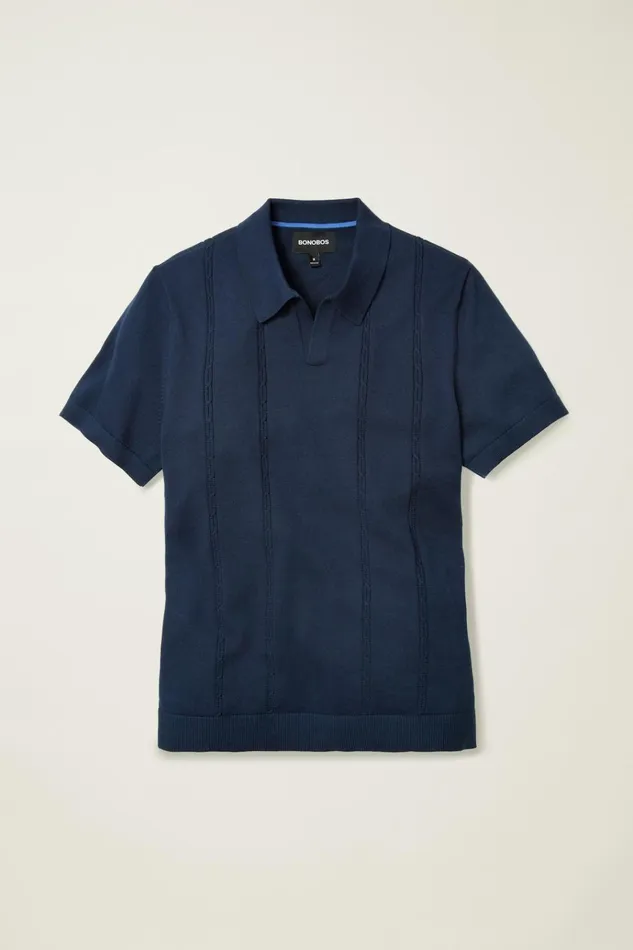 Men Seasonal Sweaters Bonobos Hudson Sweater Polo Navy Cotton Cable