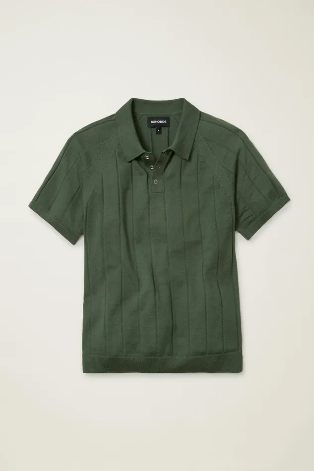 Men Seasonal Sweaters Bonobos Hudson Sweater Polo Olive Merino Raglan