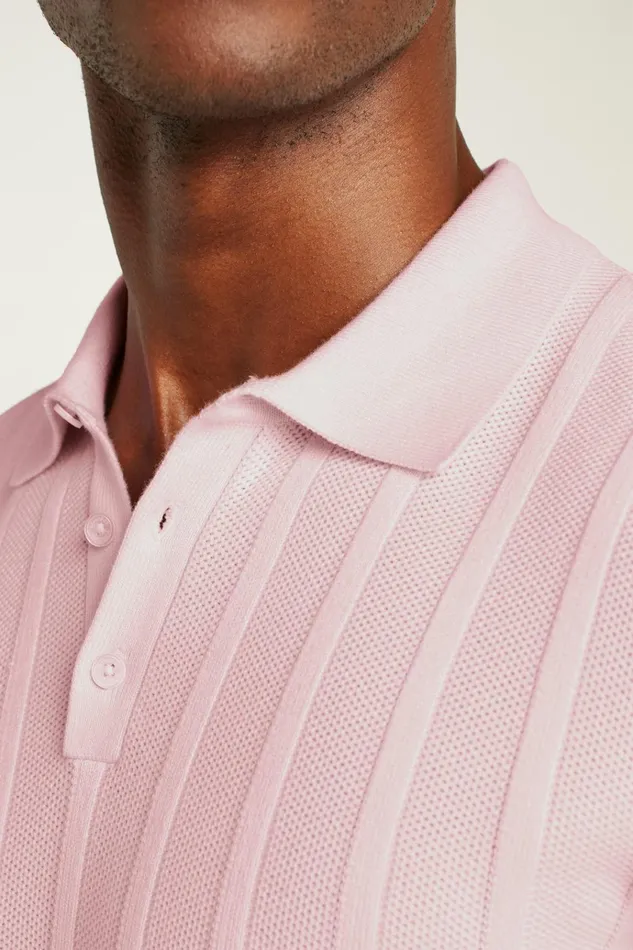 Men Seasonal Sweaters Bonobos Hudson Sweater Polo Pink Cotton Honeycomb