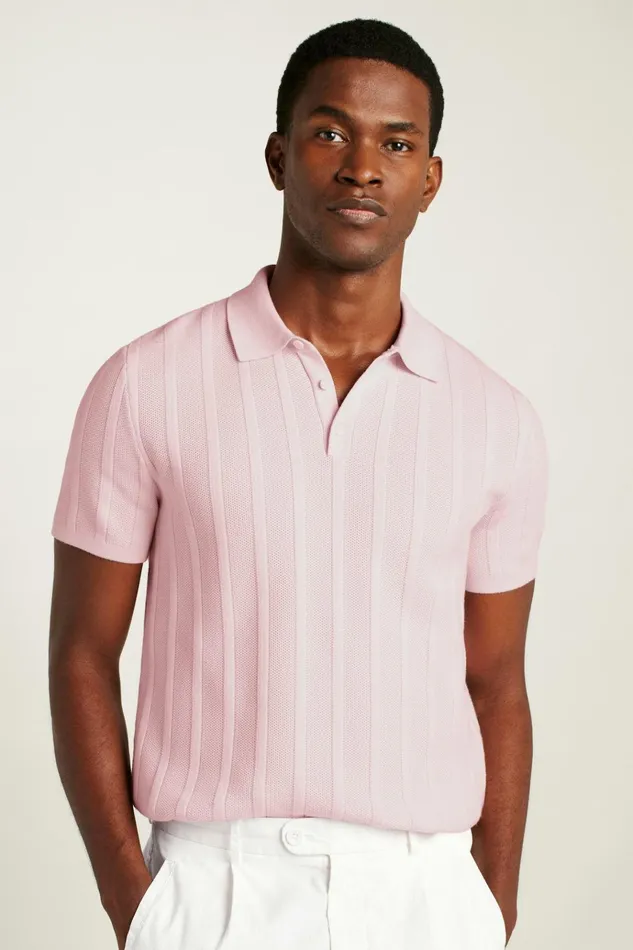 Men Seasonal Sweaters Bonobos Hudson Sweater Polo Pink Cotton Honeycomb