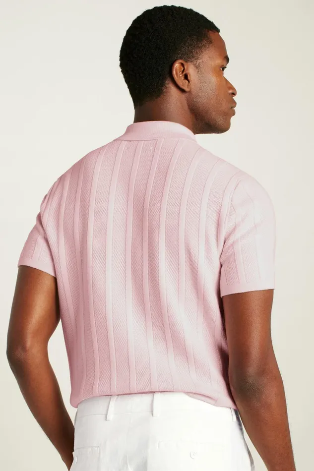 Men Seasonal Sweaters Bonobos Hudson Sweater Polo Pink Cotton Honeycomb