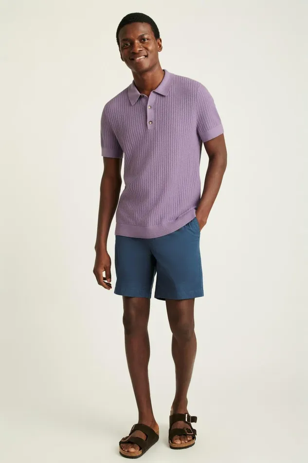 Men Seasonal Sweaters Bonobos Hudson Sweater Polo Purple Cotton Open Stitch