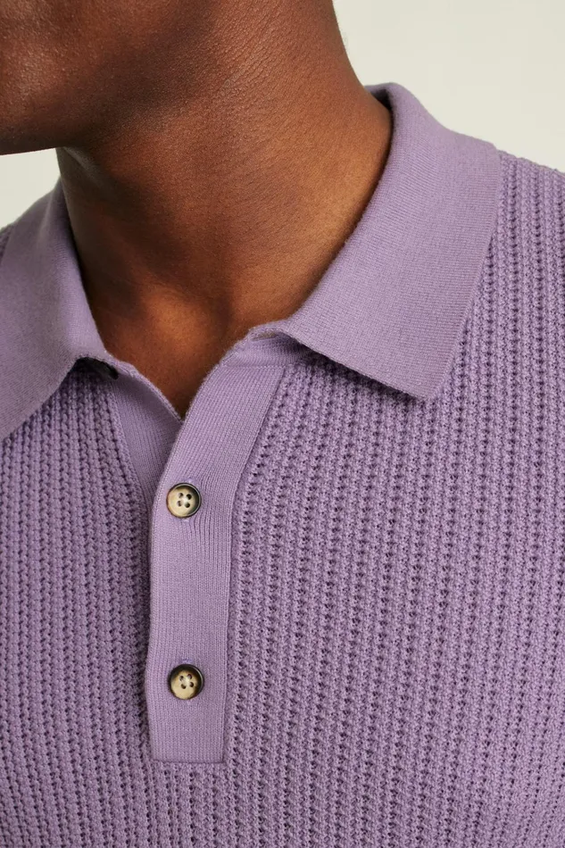 Men Seasonal Sweaters Bonobos Hudson Sweater Polo Purple Cotton Open Stitch