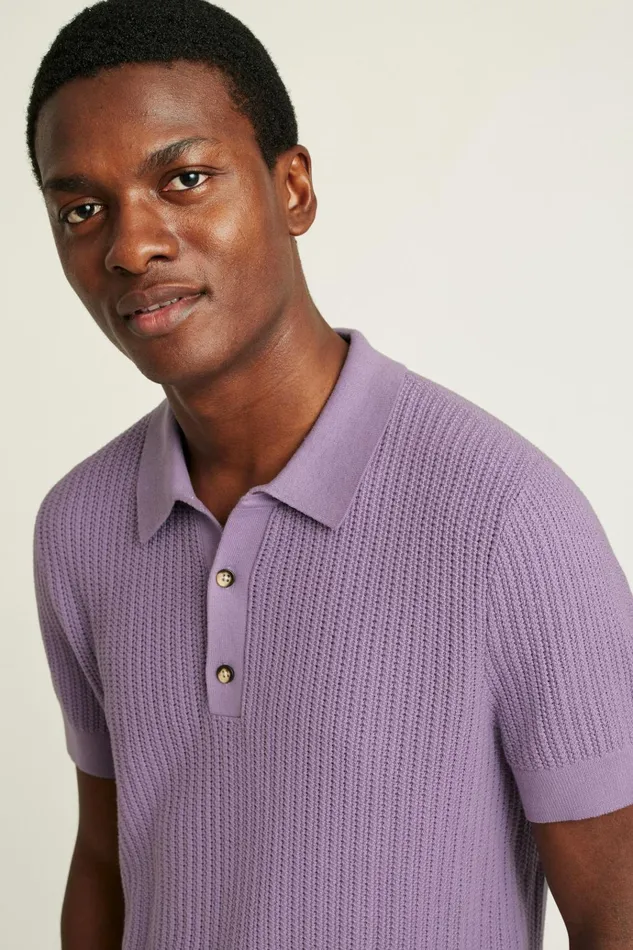 Men Seasonal Sweaters Bonobos Hudson Sweater Polo Purple Cotton Open Stitch