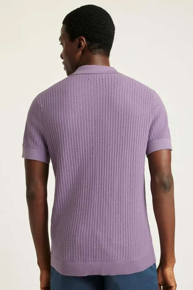 Men Seasonal Sweaters Bonobos Hudson Sweater Polo Purple Cotton Open Stitch