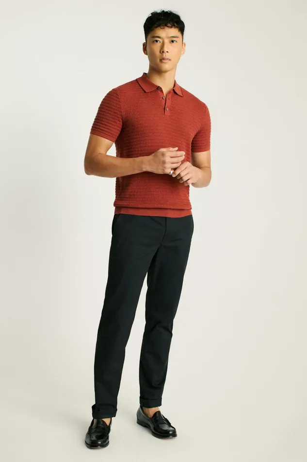 Men Seasonal Sweaters Bonobos Hudson Sweater Polo Rust Cotton Cashmere Stripe