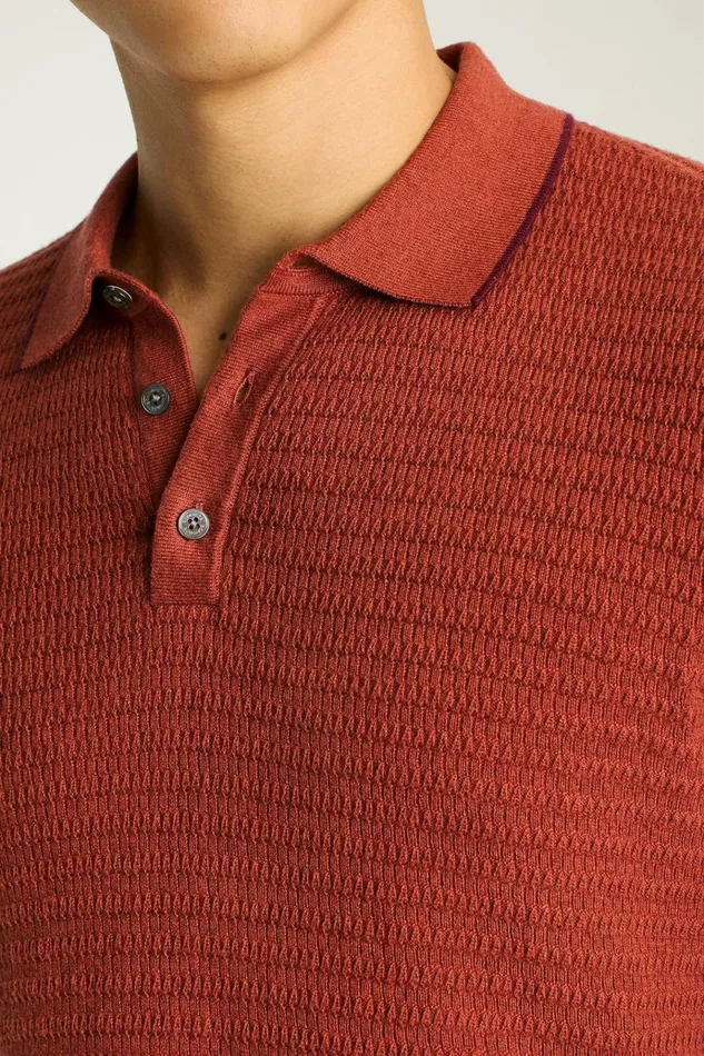 Men Seasonal Sweaters Bonobos Hudson Sweater Polo Rust Cotton Cashmere Stripe