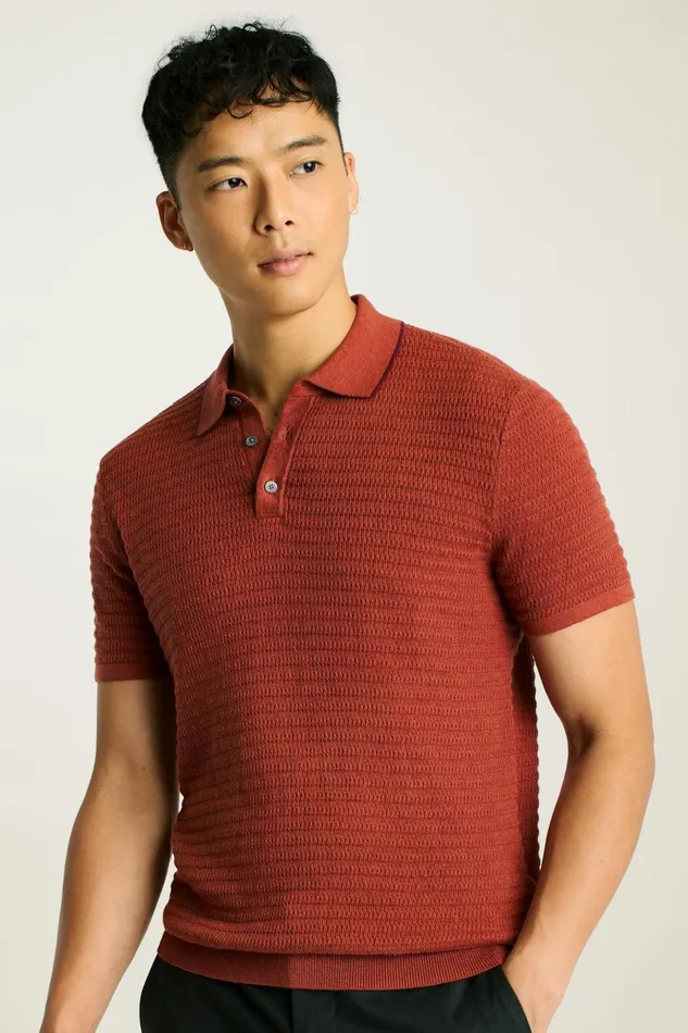 Men Seasonal Sweaters Bonobos Hudson Sweater Polo Rust Cotton Cashmere Stripe