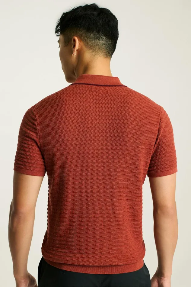 Men Seasonal Sweaters Bonobos Hudson Sweater Polo Rust Cotton Cashmere Stripe