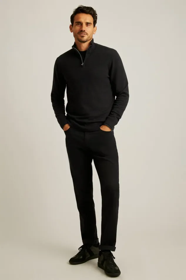 Men Seasonal Sweaters Bonobos Washable Cotton Cashmere HalfZip Black