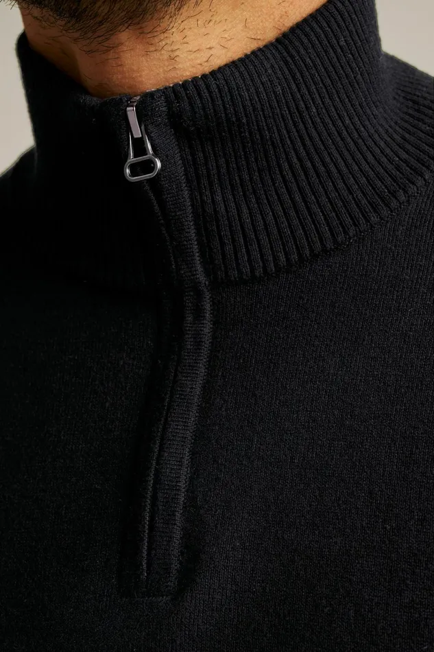 Men Seasonal Sweaters Bonobos Washable Cotton Cashmere HalfZip Black