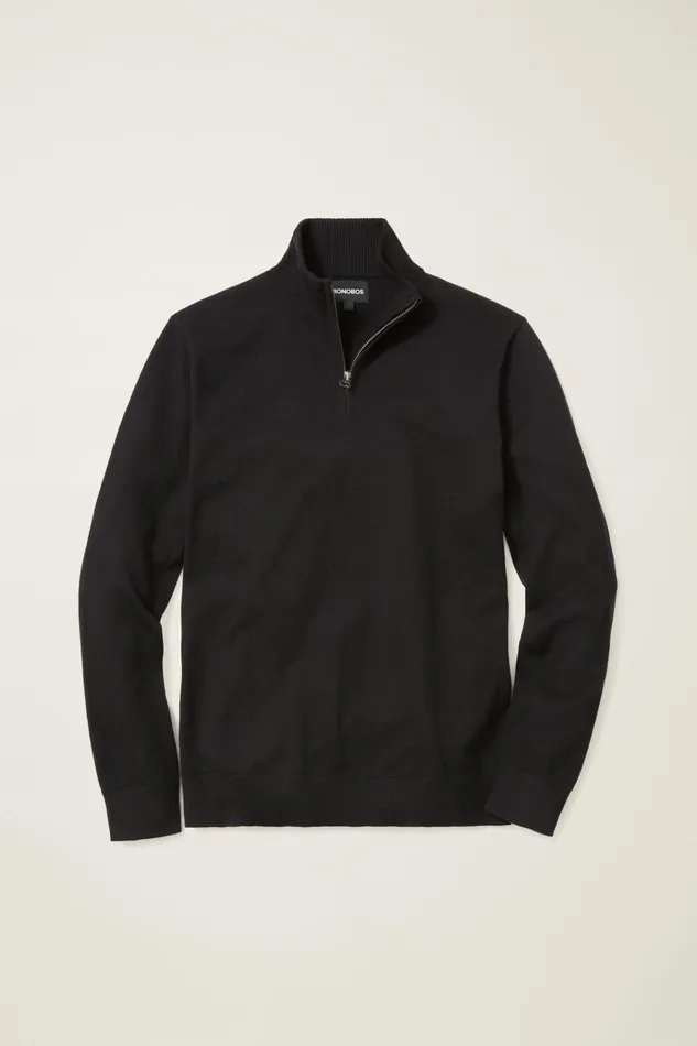 Men Seasonal Sweaters Bonobos Washable Cotton Cashmere HalfZip Black