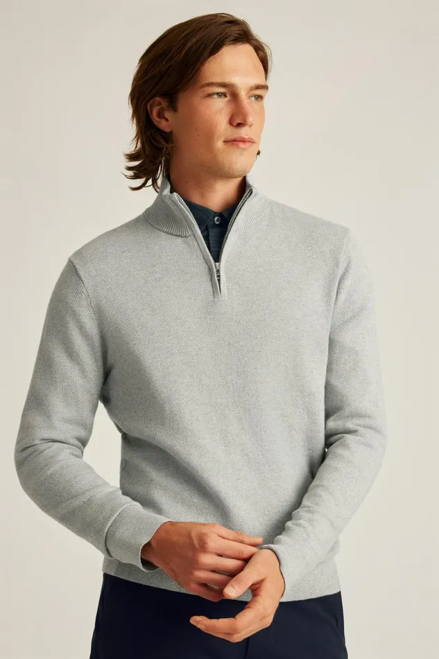 Men Seasonal Sweaters Bonobos Washable Cotton Cashmere HalfZip Fog Grey