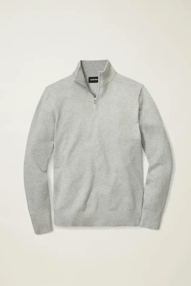 Men Seasonal Sweaters Bonobos Washable Cotton Cashmere HalfZip Fog Grey