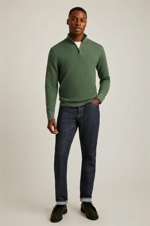 Men Seasonal Sweaters Bonobos Washable Cotton Cashmere HalfZip Forest Green