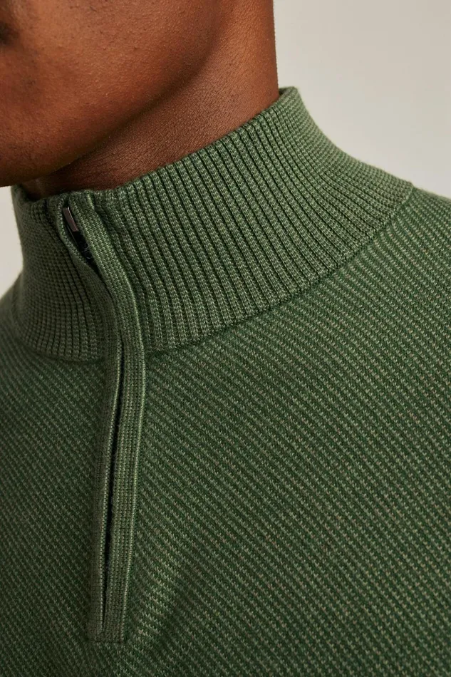 Men Seasonal Sweaters Bonobos Washable Cotton Cashmere HalfZip Forest Green