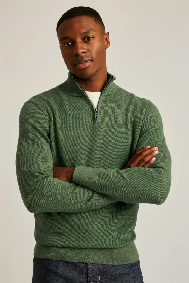 Men Seasonal Sweaters Bonobos Washable Cotton Cashmere HalfZip Forest Green