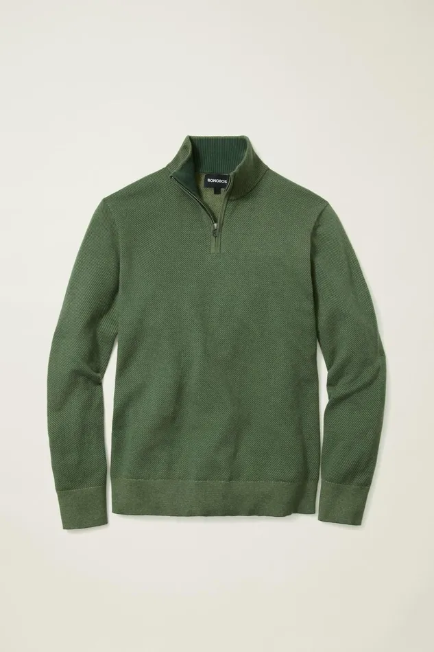 Men Seasonal Sweaters Bonobos Washable Cotton Cashmere HalfZip Forest Green