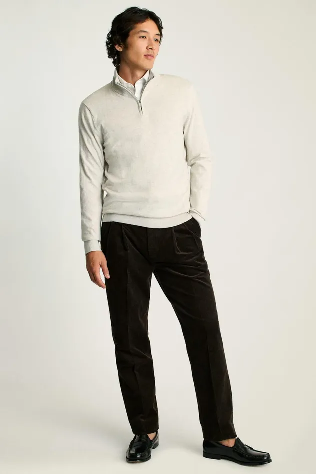 Men Seasonal Sweaters Bonobos Washable Cotton Cashmere HalfZip Light Grey