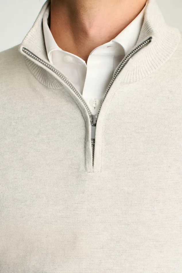 Men Seasonal Sweaters Bonobos Washable Cotton Cashmere HalfZip Light Grey
