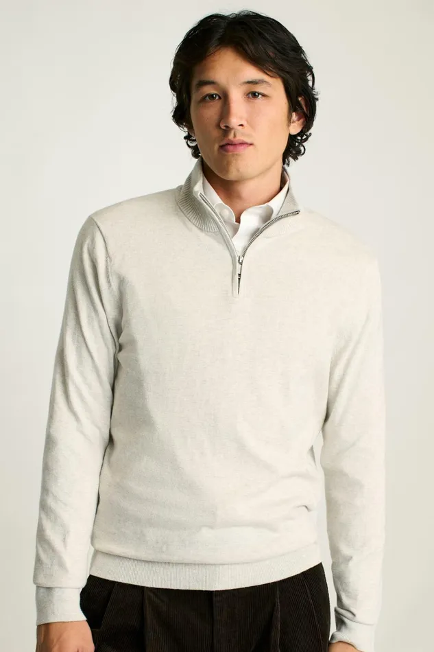 Men Seasonal Sweaters Bonobos Washable Cotton Cashmere HalfZip Light Grey