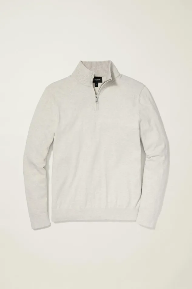 Men Seasonal Sweaters Bonobos Washable Cotton Cashmere HalfZip Light Grey
