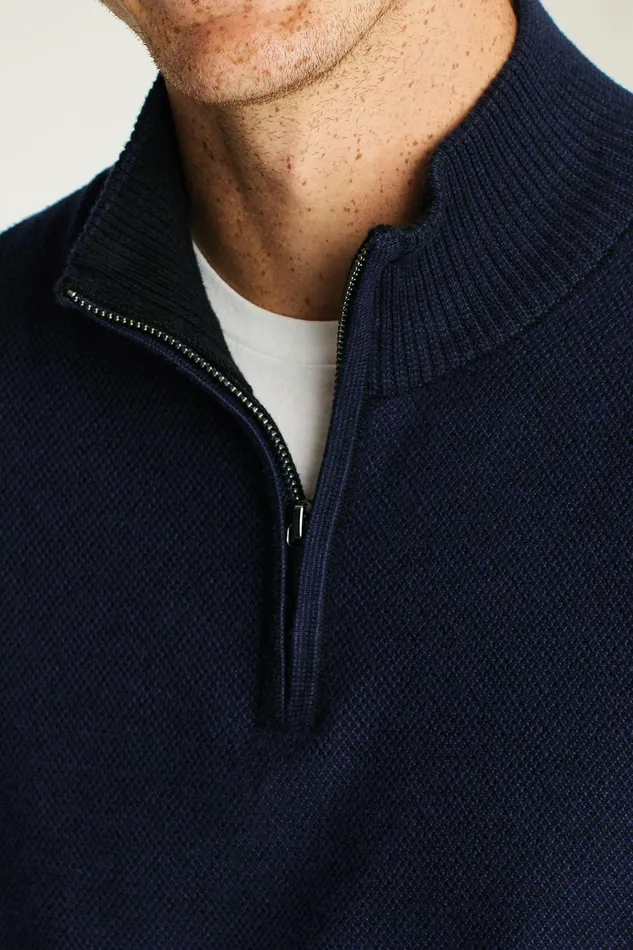 Men Seasonal Sweaters Bonobos Washable Cotton Cashmere HalfZip Navy Blue