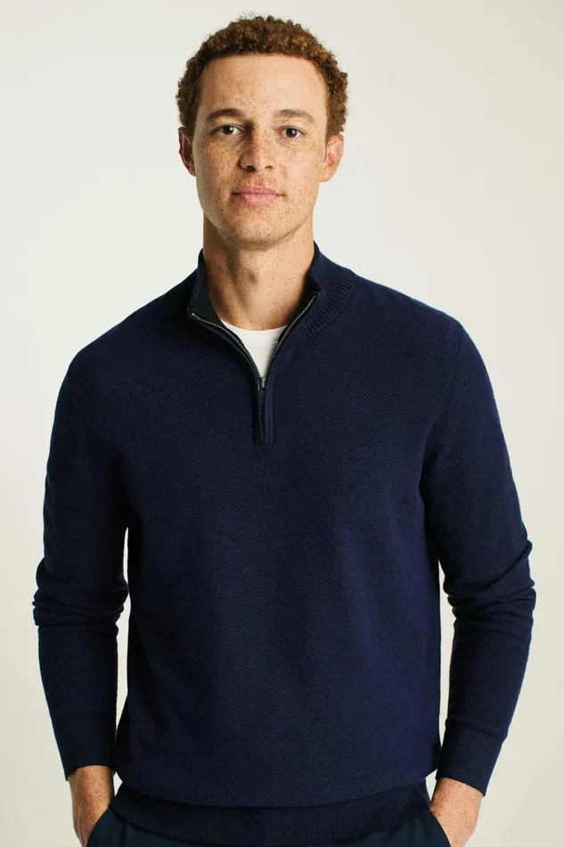 Men Seasonal Sweaters Bonobos Washable Cotton Cashmere HalfZip Navy Blue