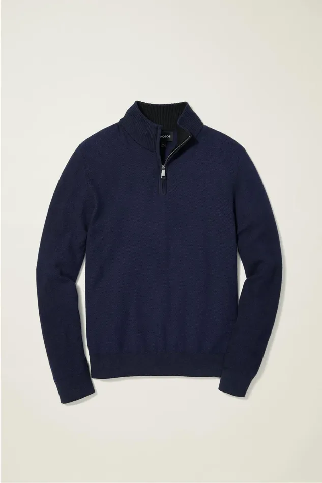 Men Seasonal Sweaters Bonobos Washable Cotton Cashmere HalfZip Navy Blue