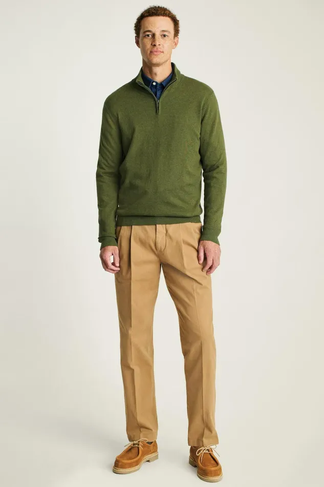 Men Seasonal Sweaters Bonobos Washable Cotton Cashmere HalfZip Olive Green