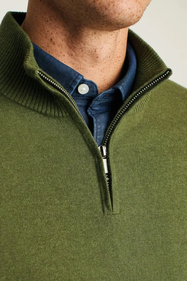 Men Seasonal Sweaters Bonobos Washable Cotton Cashmere HalfZip Olive Green