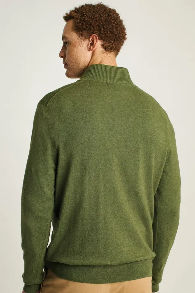 Men Seasonal Sweaters Bonobos Washable Cotton Cashmere HalfZip Olive Green