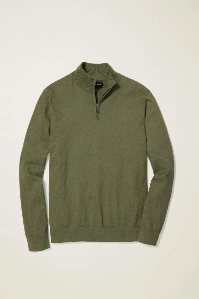 Men Seasonal Sweaters Bonobos Washable Cotton Cashmere HalfZip Olive Green