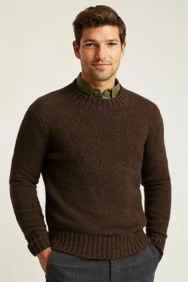 Men Seasonal Sweaters Bonobos Wool Alpaca Crew Neck Sweater Firewood Brown