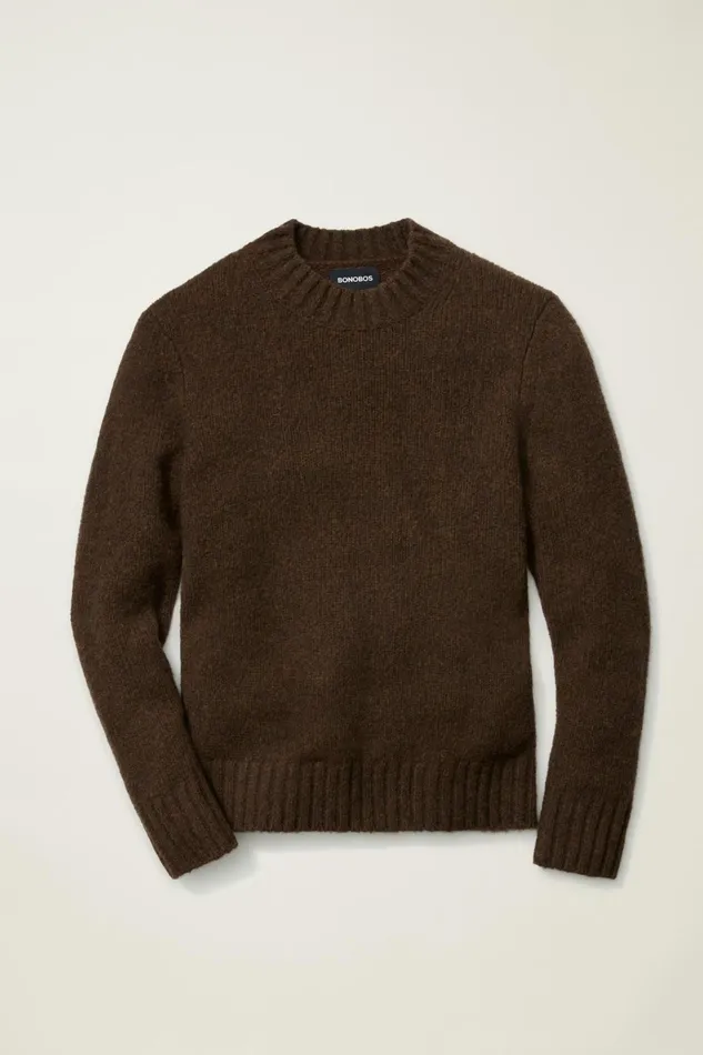 Men Seasonal Sweaters Bonobos Wool Alpaca Crew Neck Sweater Firewood Brown