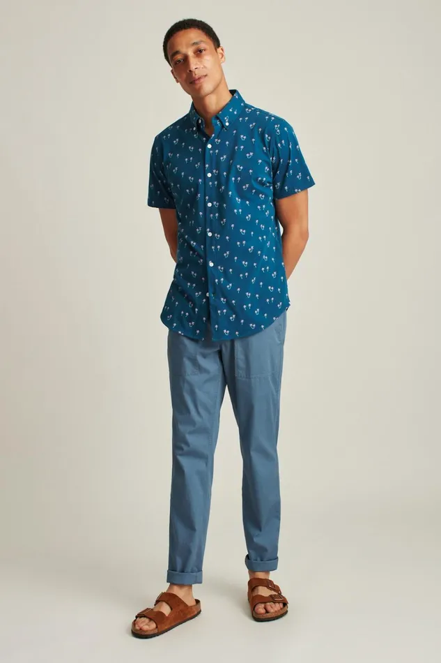 Men Short Sleeve Shirts Bonobos Jersey Riviera Shirt Navy Palm Scatter