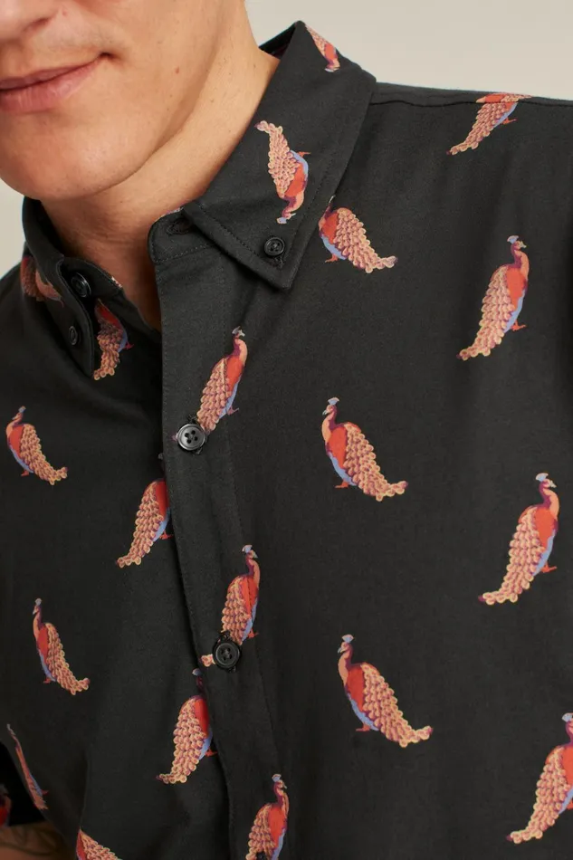 Men Short Sleeve Shirts Bonobos Jersey Riviera Shirt Peacock A Doodles