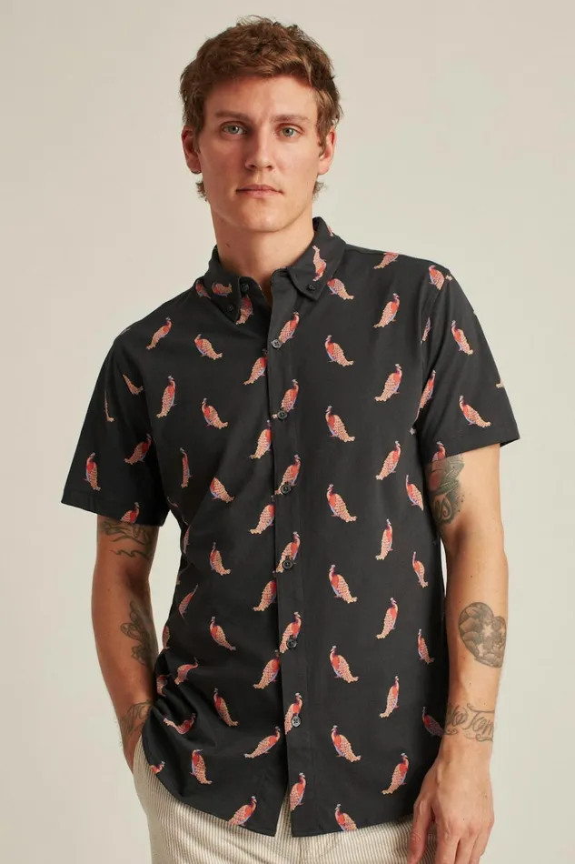 Men Short Sleeve Shirts Bonobos Jersey Riviera Shirt Peacock A Doodles