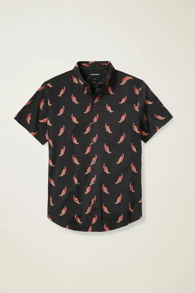 Men Short Sleeve Shirts Bonobos Jersey Riviera Shirt Peacock A Doodles