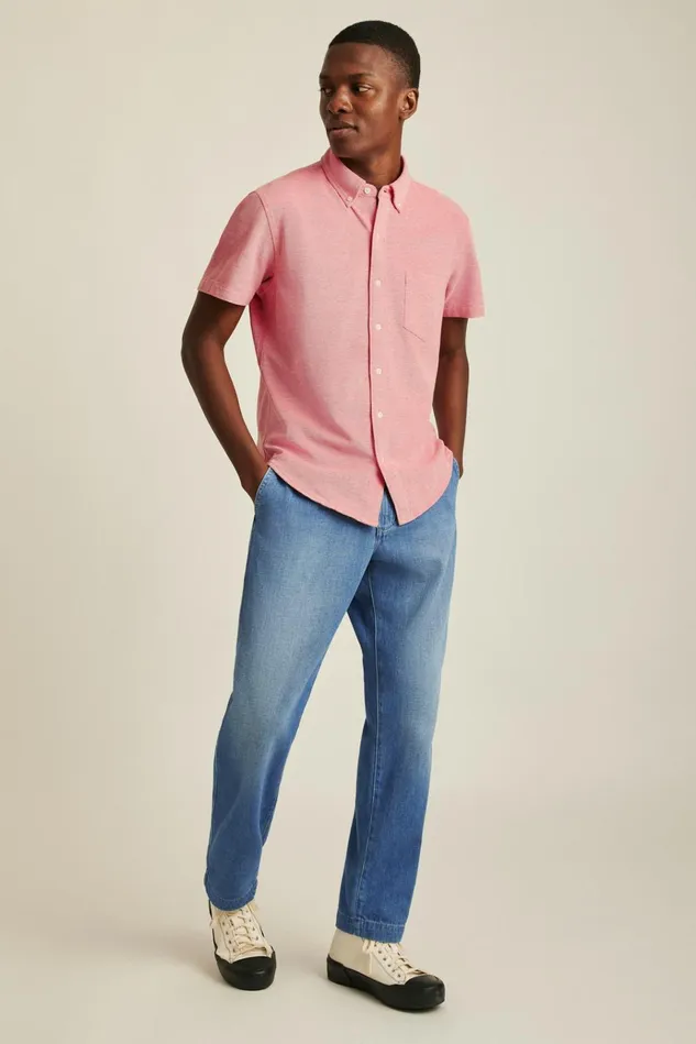 Men Short Sleeve Shirts Bonobos Knit Oxford Short Sleeve Shirt Spiced Coral Men Short Sleeve Shirts Bonobos Knit Oxford Short Sleeve Shirt Spiced Coral