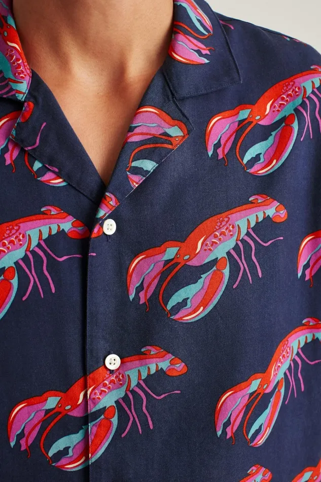 Men Short Sleeve Shirts Bonobos Relaxed Fit Camp Collar Shirt Lobsters On A Roll
