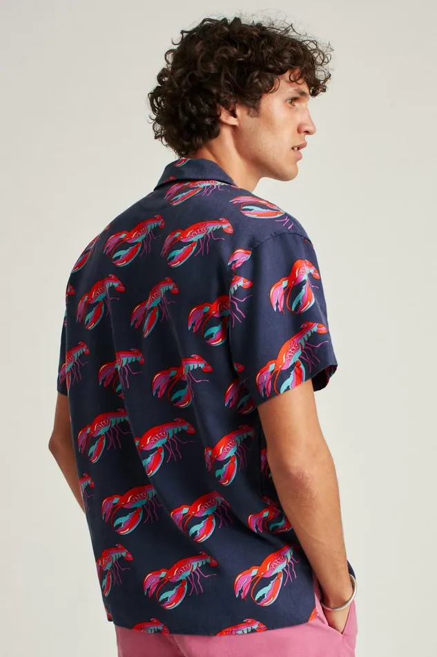 Men Short Sleeve Shirts Bonobos Relaxed Fit Camp Collar Shirt Lobsters On A Roll