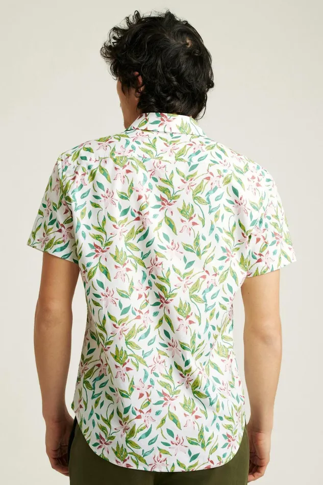 Men Short Sleeve Shirts Bonobos Riviera Short Sleeve Shirt Olive Rose Garden