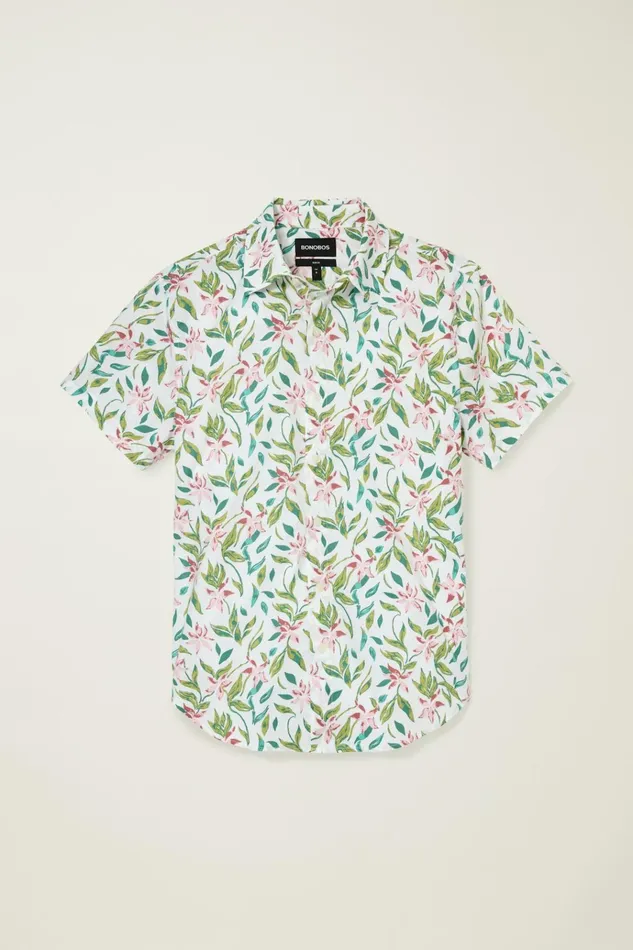 Men Short Sleeve Shirts Bonobos Riviera Short Sleeve Shirt Olive Rose Garden