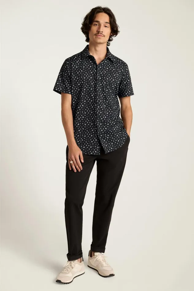 Men Short Sleeve Shirts Bonobos Tech Short Sleeve Shirt Black Sea Floral