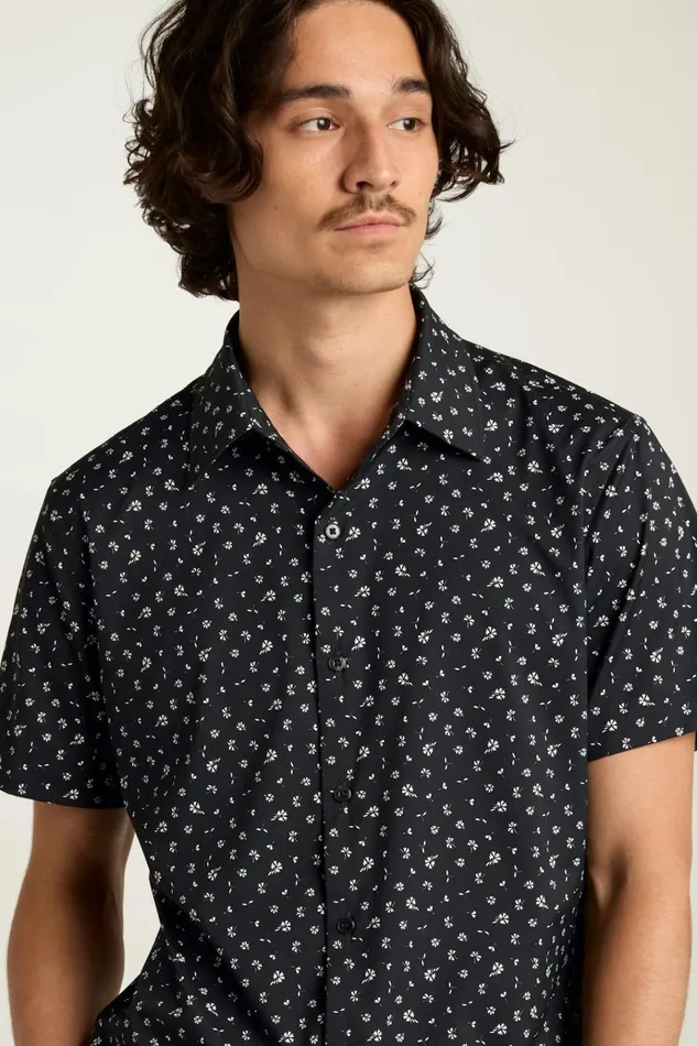 Men Short Sleeve Shirts Bonobos Tech Short Sleeve Shirt Black Sea Floral