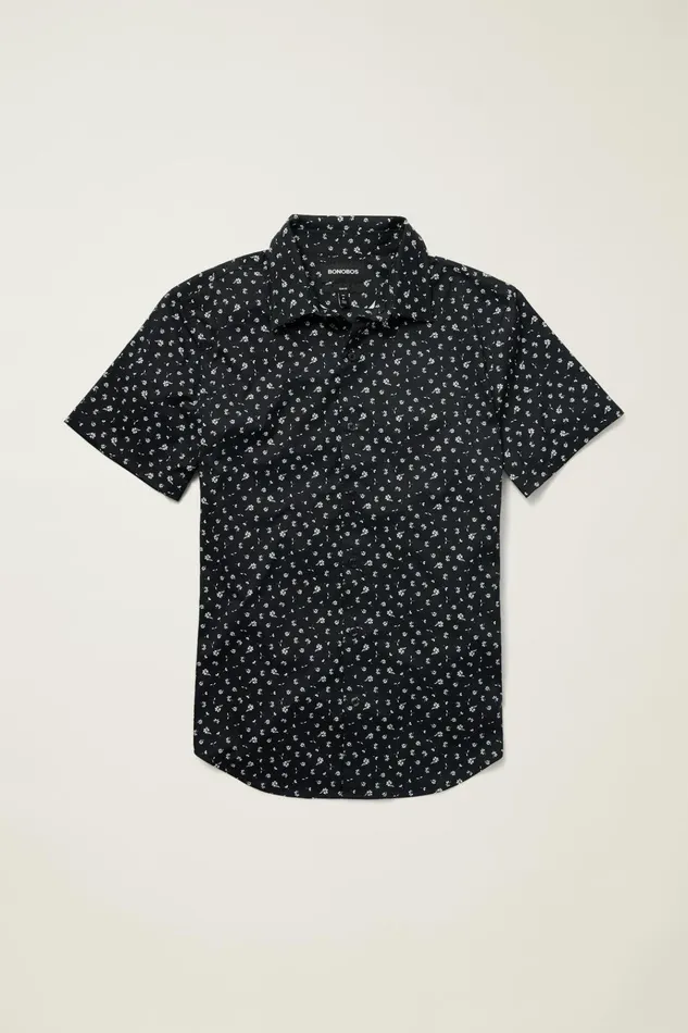 Men Short Sleeve Shirts Bonobos Tech Short Sleeve Shirt Black Sea Floral